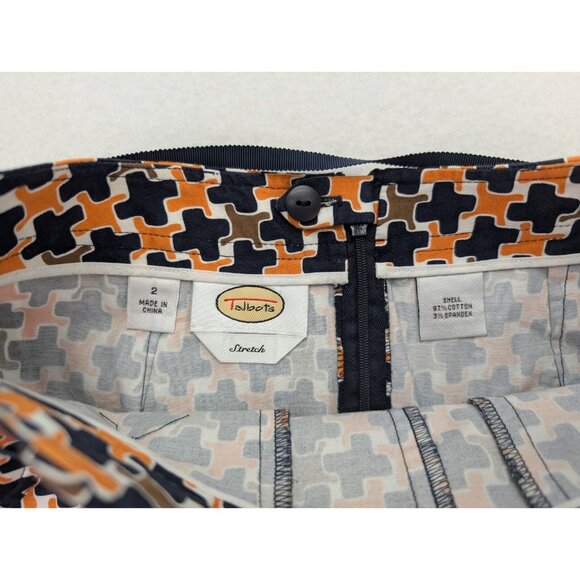 Talbots Women's A-Line Pencil Skirt Size 2 Orange Print Pockets - Picture 6 of 11